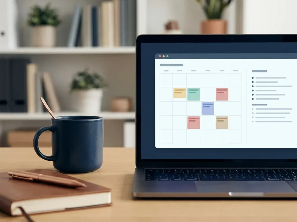 Close-up of a calendar and to-do list app open on a laptop screen